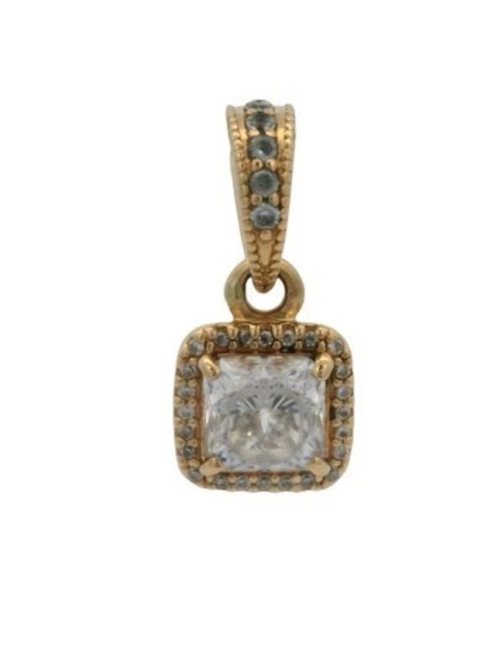 Pandora 14kt Yellow Gold and CZ Timeless Elegance Square Dangle Charm Pendant